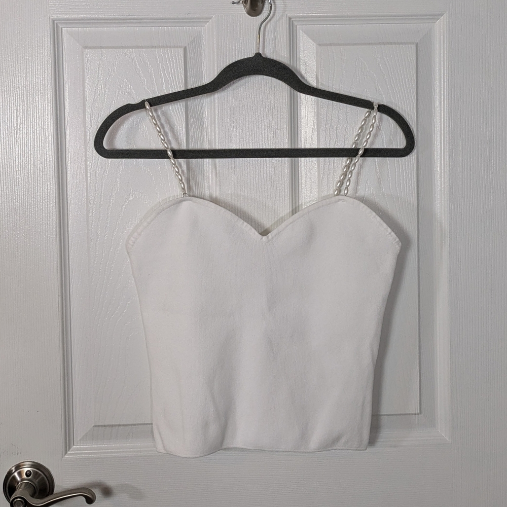 NWT Bailey 44 Pearl Strap White Nylon Ribbed Knit Tank Top Size M Bailey/44